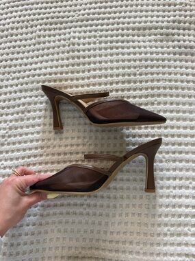a new day Brown Pointed Mesh Mule Heels with Slim Strap